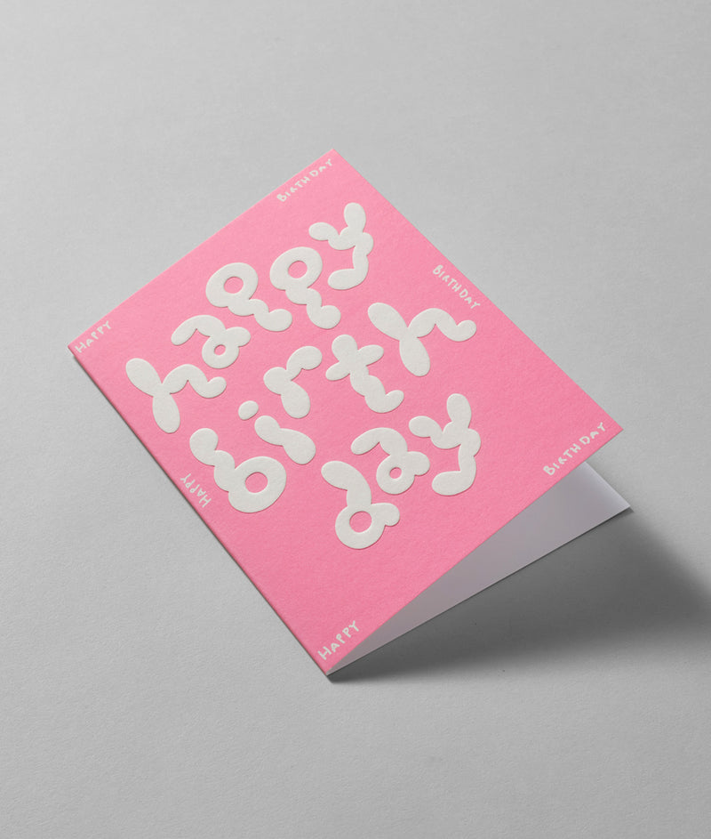 Happy Birthday Card Pink & White 