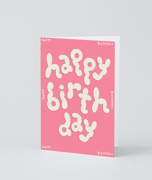 Happy Birthday Card Pink & White