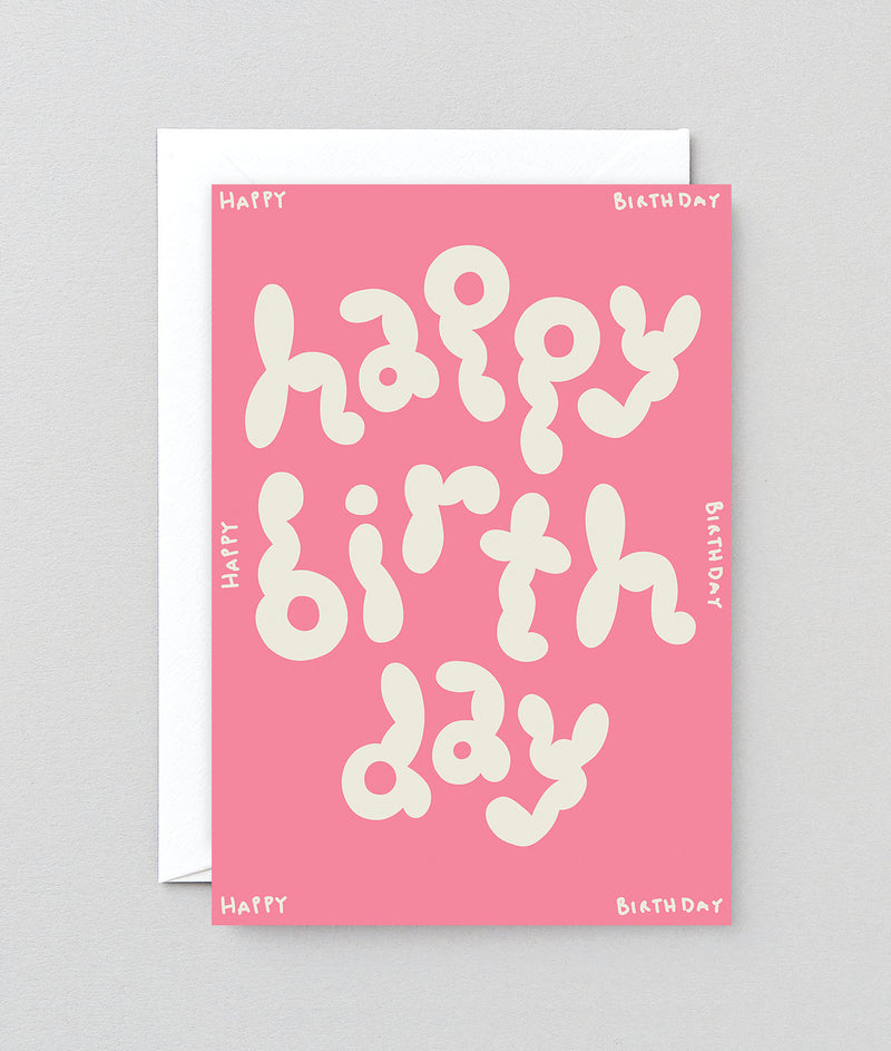 Happy Birthday Card Pink & White